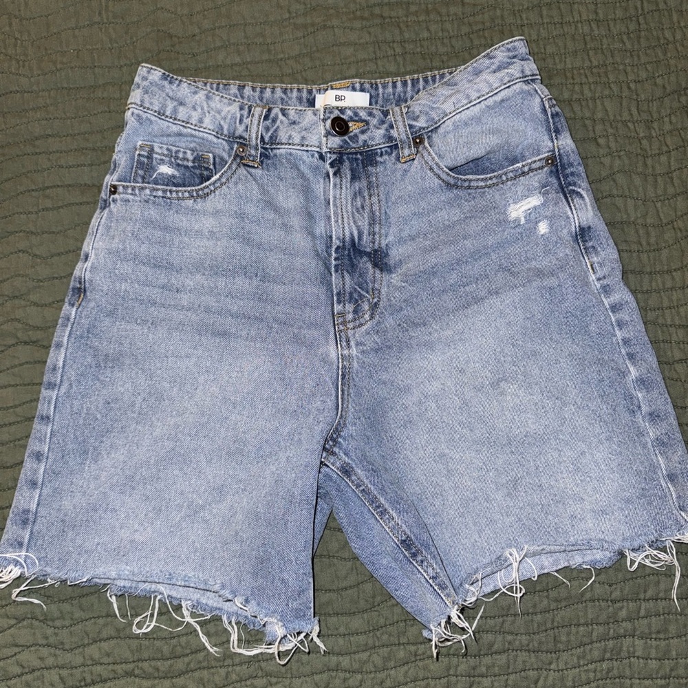 bp Light Blue High-Rise Frayed Denim Shorts